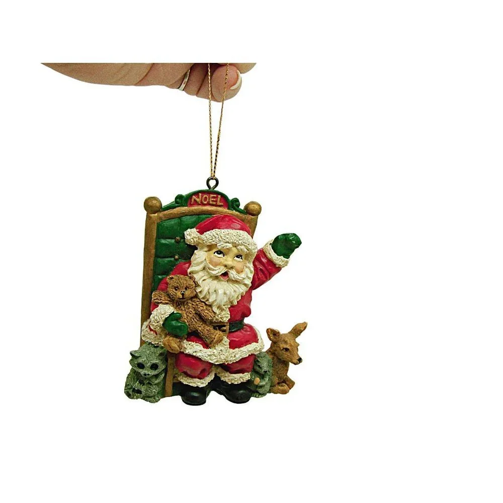 Vintage Santa And Animal Friends Multicolor Christmas Decorative Ornament Resin